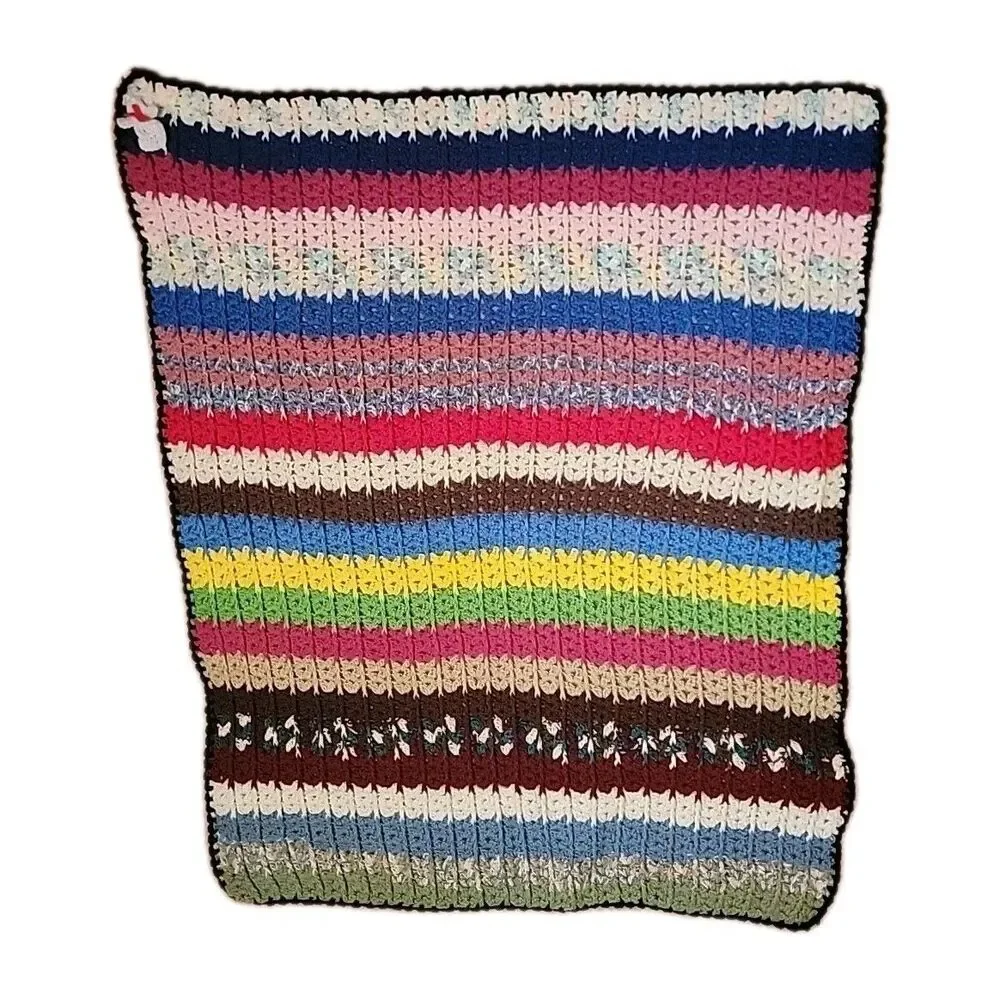 2 Vintage Hand Crocheted Multi Colored Throw 39